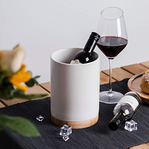 Sweejar Kitchen Utensil Holder with Wooden Bottom, 6.7" Ceramic Utensil Crock to Hold Spatulas for Cooking Countertop, Housewarming, Wedding, Birthday Gift (White) - color: White