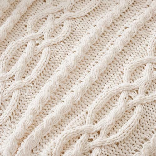 Battilo Cream White Ivory Throw Blanket for Couch, 51x 67 Inch, Woven Chenille Knit Throw Blanket for Chair, Super Soft Warm Decorative Textured Throw Blanket for Bed, Sofa and Living Room. | White Throw Blanket, Ivory Knit Blanket, Soft Woven Chenille Kn