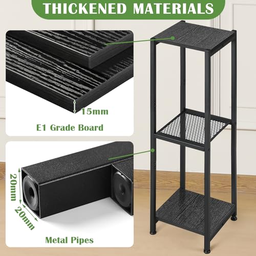 Dipion 3 Tier Pedestal Stand,40 Inch Extra Tall Plant Stand Indoor,Black | Eye-Catching,Rock-Solid Stability,Adjustable Feet,0.8x0.8"Metal Square Tube,Wood Board thickness 0.6",Weight Capacity 120 lbs