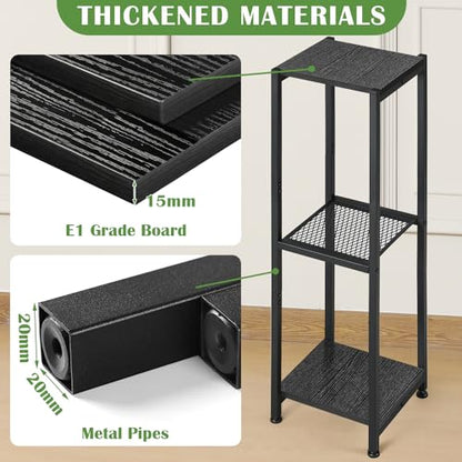 Dipion 3 Tier Pedestal Stand,40 Inch Extra Tall Plant Stand Indoor,Black | Eye-Catching,Rock-Solid Stability,Adjustable Feet,0.8x0.8"Metal Square Tube,Wood Board thickness 0.6",Weight Capacity 120 lbs
