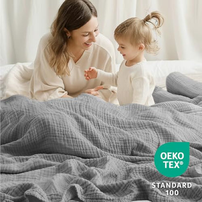 100% Cotton Muslin Blanket 40" x 40", Breathable and Lightweight Cotton Throw Blankets, Soft Cooling Summer Gauze Blanket for All Season, Grey - color: 03 - Medium Grey, size: Baby ( 40"x40")