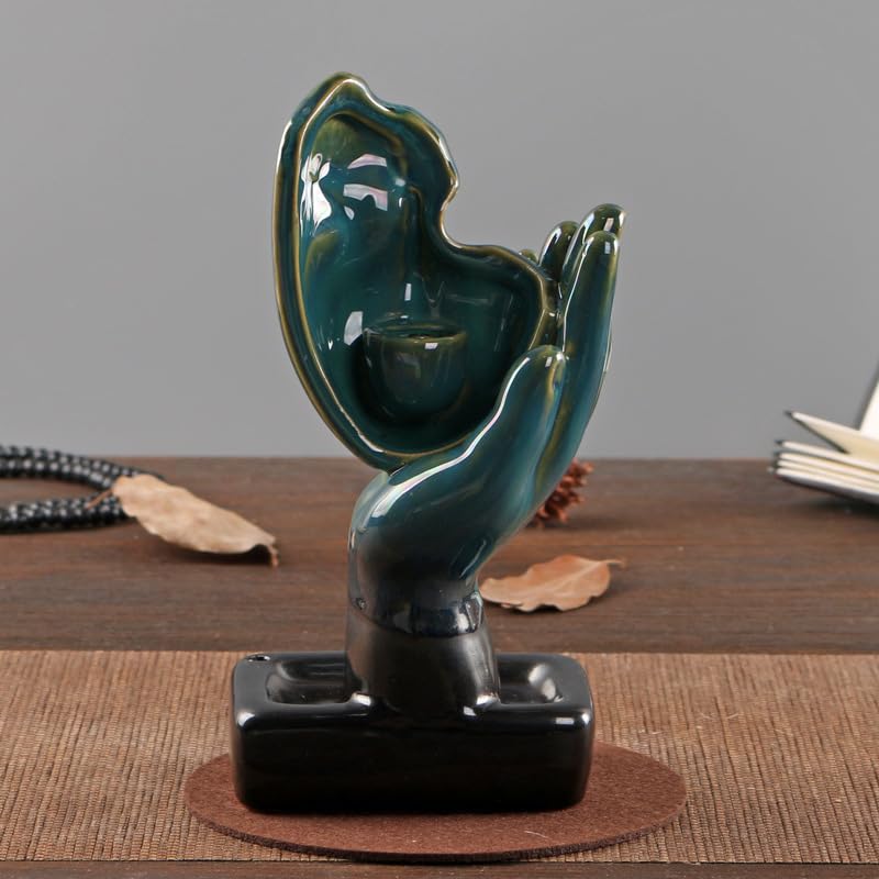 Half Face of Women in Hands Statue Backflow Incense Holder,Waterfall Incense Burner Holder for Sticks Cones Home Office Yoga AI024 - color: Face Statue