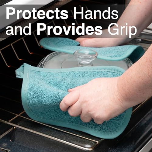 RITZ Terry Potholder & Hot Pad: Unparalleled Heat Resistant, Durable 100% Cotton – Ergonomically Designed for Optimal Grip – Easy-Care Machine Washable – 2-Pack, Dew - color: Dew, size: 2-Pack