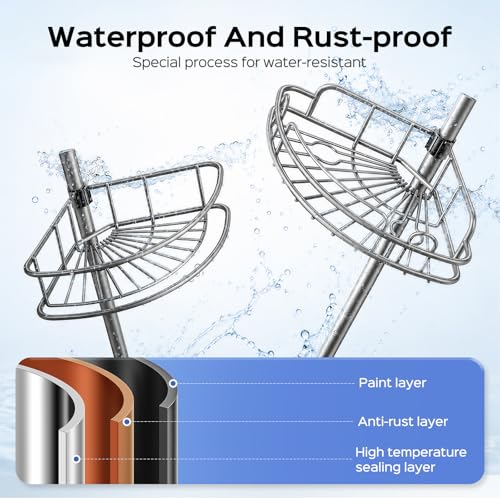 HAMITOR Shower Caddy Tension Pole: 4-Tier Corner Rustproof Bathroom Organizer - No-Drill Adjustable Shower Shelf for Renters - Floor to Ceiling Family Apartment Storage Rack - 47-121 Inch Silver Gray