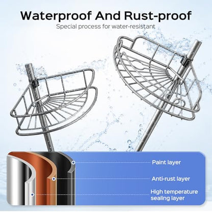 HAMITOR Shower Caddy Tension Pole: 4-Tier Corner Rustproof Bathroom Organizer - No-Drill Adjustable Shower Shelf for Renters - Floor to Ceiling Family Apartment Storage Rack - 47-121 Inch Silver Gray
