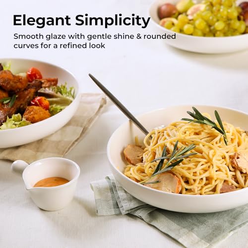 Y YHY 9.75" Large Pasta Bowls, 50 Ounces Big Salad Bowls, Ceramic Serving Bowl Set of 4, Wide and Shallow Bowls Set, Microwave and Dishwasher Safe, White - size: 9.75 inches