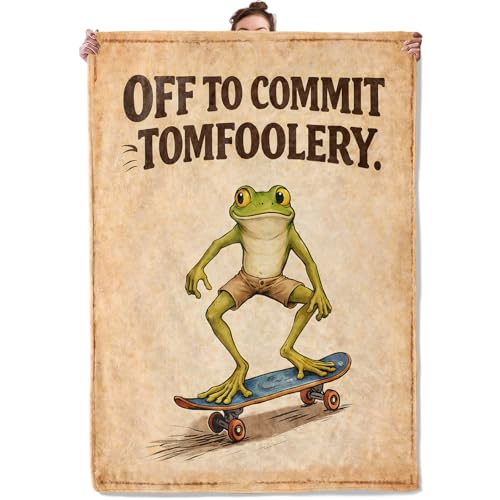 Playful Frog Skateboard Throw Blanket, Vintage Animal and Skate, Soft Flannel Fleece, 40x50 Inch, Couch Dorm Living Room Blankets for Humor Lovers, Cozy Retro Funny Home Decor Gifts - color: Frog 02, size: 50x40 INCH