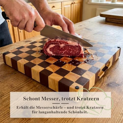 Checkered End Grain Butcher Block Cutting Board | 13" x 13" x 1.5" Thick | Acacia & Rubber Wood | Reversible | Heavy Duty Food Prep & Serving - color: Checkered Square