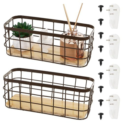 Dicunoy Set of 2 Small Wire Baskets, Narrow Rustic Storage Bin for Bathroom Counter, Farmhouse RectangleOrganizer Tray for Kitchen Countertop, Pantry, RV, School Classrooms, Office Decorative