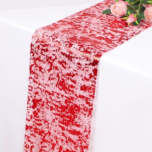 Snowkingdom 2Pcs Red Table Runner Roll Sequin Glitter Metallic Foil Sparkly Mesh Lace 108 Inches Centerpieces Table Decoration for Romantic Wedding Anniversary Birthday Hibachi Christmas Holiday Party - color: Red, size: 9FTx2