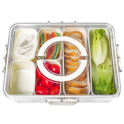 Bandesun Divided Serving Tray with Lid and Handle - Clear Organizer for Candy, Fruits, Nuts, Snacks - Snackle Box Charcuterie Container for Portable Snack Platters - Perfect for Party, Entertaining - style: compartments Long 2pcs Small 4pcs