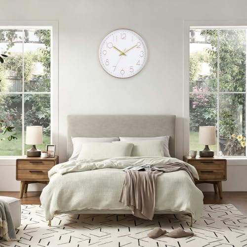 Wall Clock 12 Inch Silent Non-Ticking Wall Clocks Battery Operated Modern Style Gold Clock for Home Kitchen Bedroom Bathroom - color: Gold, size: 12 Inch