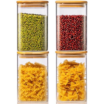 42 oz Square Glass Food Storage Containers with Airtight Bamboo Lids, 4Pack | Pantry Jars for Flour, Sugar, Pasta & Spices, 3mm Borosilicate Glass Canisters Keep Food Dry & Fresh, Easy to Fill & Clean - color: 42oz 4 Pack