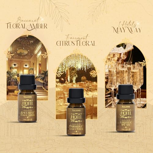 SALKING Essential Oil Diffuser with Luxury Hotel Fragrance Oil Set, 100ml | Aromatherapy Diffuser for Home, Ultrasonic Diffuser, Auto Shut-Off, 8 Color LED Lights, Cool Mist Humidifier,Quiet, Bedroom - color: Wooden Grain + Oil