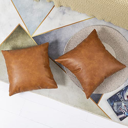PANOD Premium Faux Leather Throw Pillow Covers, Modern Luxury Decorative Square Throw Pillow Case Cushion Cases for Sofa Couch Bed Car Outdoor,16x16 inch Brown - size: 16" x 16" (Pack of 1)