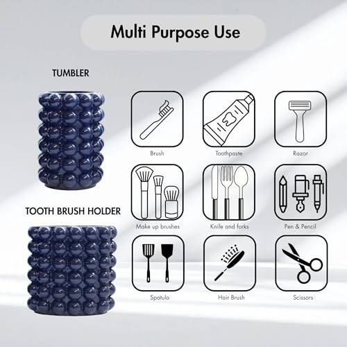 Better Trends Bathroom Accessories Set 3 Pieces Resin Bubble Textured Soap Dispenser, Toothbrush Holder & Tumbler for Vanity, Kitchen Sink & Countertop Organization Navy Nova Collection - color: Navy