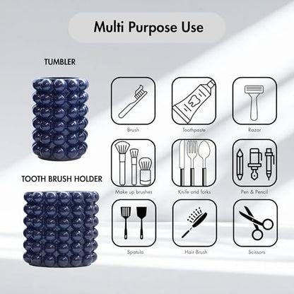 Better Trends Bathroom Accessories Set 3 Pieces Resin Bubble Textured Soap Dispenser, Toothbrush Holder & Tumbler for Vanity, Kitchen Sink & Countertop Organization Navy Nova Collection - color: Navy