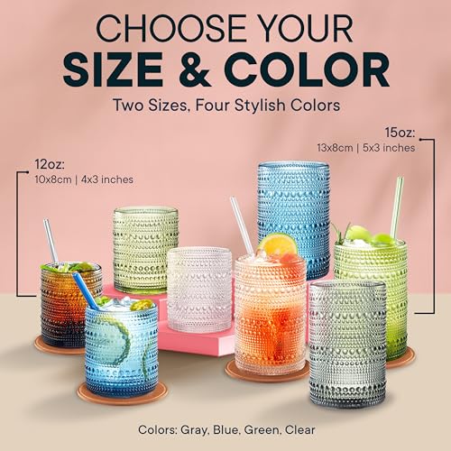 15 OZ Hobnail Drinking Glasses, Clear, Set of 12 | Genuine Glass | Set of 12 - color: Clear, size: 15 Oz
