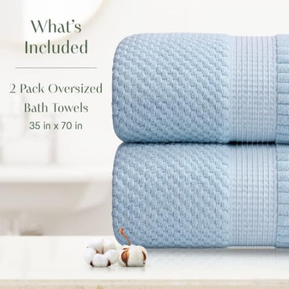 2 Pack Oversized Bath Towels 100% Cotton | Blue Towels | Oeko‑TEX Standard 100 | Soft & Absorbent, Quick‑Dry | Trinity Collection - Chambray Blue - color: Chambray Blue, size: Oversized Bath Towels (2 Pack)
