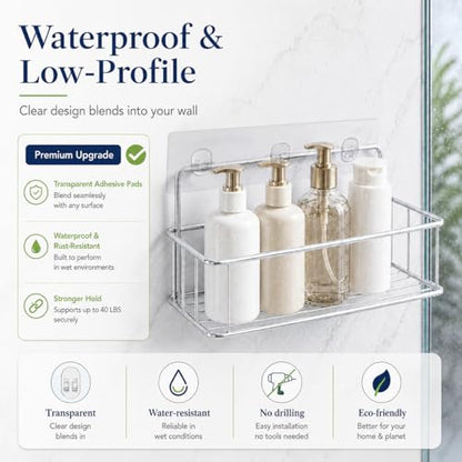 8 Pcs Adhesive Shower Caddy Replacement, Strong No Drill Adhesive Hooks | Holds 40lbs, For Bathroom Storage Shelves and Kitchen Racks, Waterproof & Transparent Strips for Tile, Glass, Smooth Walls - color: Transparent 8 PCS