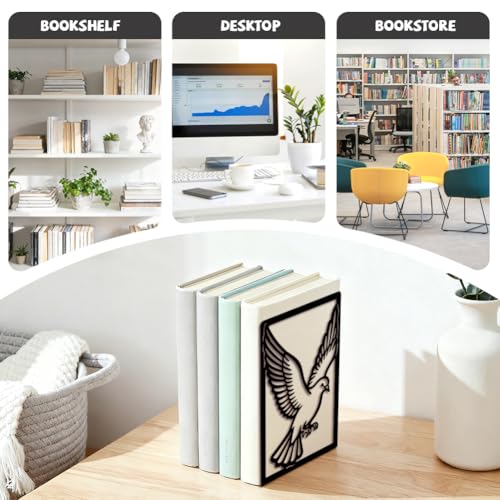 5.3"x4.3"x7.9" Metal Bookends, Heavy Duty Book Ends for Shelves | Pigeon Theme Cast Iron Book Supports, 1 Pair Decor Stoppers for Desk, Library, Office & Home Shelves - style: Pigeon