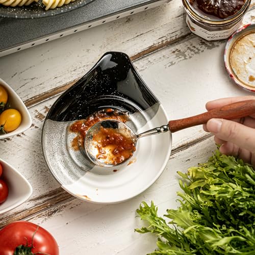 Large Ceramic Spoon Rest for Stove Top and Kitchen Counter, No Mess | Heat-Resistant Spoon Holder for Cooking Utensils, Spatula and Ladles | Nonstick, Dishwasher Safe, Cute Design, Gradient Black - color: Gradient Black