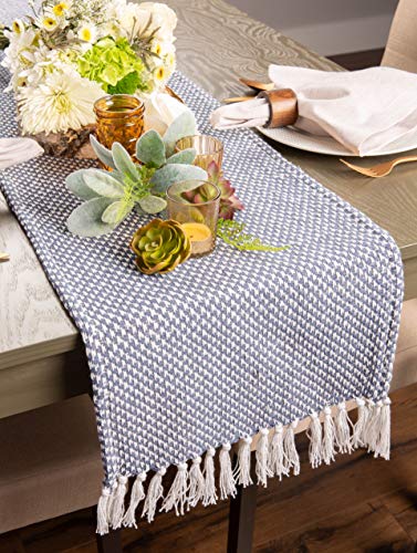 DII Woven Basics Collection 100% Cotton Knit Table Runner, 15x72, French Blue - color: French Blue, size: 15x72"