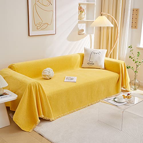 L Shaped Sofa Covers Sectional Couch Covers for 2 Cushion Couch Recliner Couch Slip Cover Modern Style for Living Room Decoration Simply Put Sofa Slipcovers for Pets, 71" x 118", Yellow - color: Tassels Edge-yellow, size: 71" x 118"