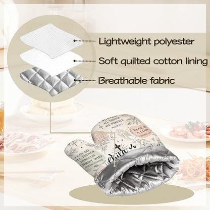 Floral Botanical Oven Mitts and Pot Holders Sets of 4 PCS, I AM Child of GOD Oven Gloves Potholder for Kitchen Cooking Baking BBQ Heat Resistant - color: I Am Child of God