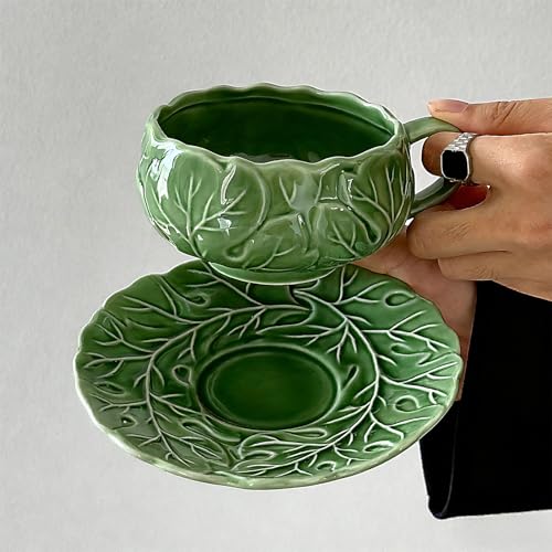 KAMMAK Tea Cups and Saucers Set of 2, 10 oz Porcelain Coffee Cups, SY008 | Stackable Espresso Mugs, Ceramic Demitasse for Coffee, Cappuccino, Latte, Americano, Tea - size: 8CZSY008
