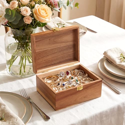 Novabright 3 Pcs Wooden Keepsake Box with Lids Handmade Nesting Decorative Treasure Chest Box Decorative Storage Containers Gift Ideas for Men & Women Jewelry Rings Crafts Storage(Classic Style) - style: Classic Style
