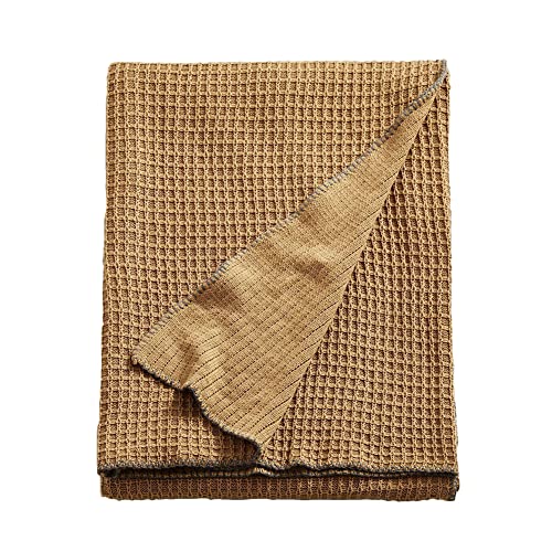 Cotton Waffle Weave Throw Blanket Soft Cozy Waffle Knitted Bed Throws for All Season, Lightweight Reversible Throw Blankets for Sofa Couch Bed (Tan,63"x51") - color: Tan