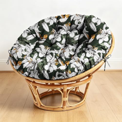 ARTPLAN Round Papasan Chair Cushion Tufted Swing Seat Pad with Ties,Floral | 47"x47"x4"tufted round chair cushion, polyester cover&fluffy fiber fill, fixed ties fit papasan, swing&wicker indoor chairs - color: White Flowers