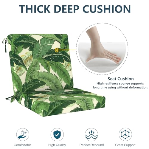 DYTXIII Outdoor Midback Chair Cushions Set of 2-20"x17" Water Repellent & Fade-Resistant Patio Seat Cushions with High-Resiliency Foam, Non-Slip Ties for Dining, Balcony Furniture-Palms Green - color: Palms Green