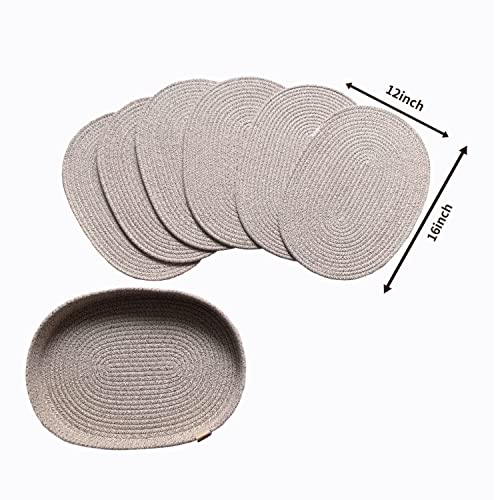 Oval Cotton Rope Placemats Set of 6 with Holder, Warm Taupe | 16 x 12 inch, machine washable, beige & deep brown woven blend, everyday heat protection - color: Taupe Mix, size: 16*12