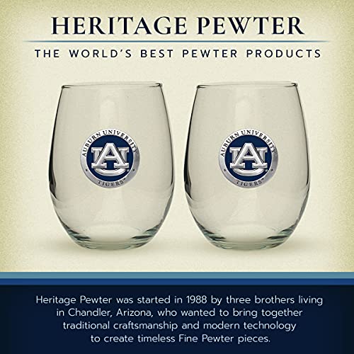 Heritage Pewter Auburn Tigers Stemless Glass Goblets – Set of 2 | 15 OZ Goblet Wine Glasses | Expertly Crafted Pewter Glass - style: AUBURN, BLUE