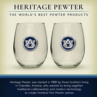 Heritage Pewter Auburn Tigers Stemless Glass Goblets – Set of 2 | 15 OZ Goblet Wine Glasses | Expertly Crafted Pewter Glass - style: AUBURN, BLUE