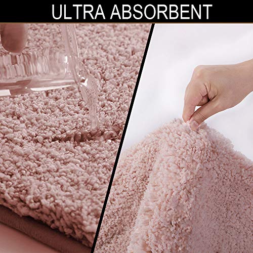 Walensee Shaggy 2 Piece Bath Rug Set (Dusty Pink) - 20 x 24 U Shape Contour & 20 x 32 Bath Mat - Machine Wash/Dry - Plush Absorbent Non Slip - color: Dusty Pink