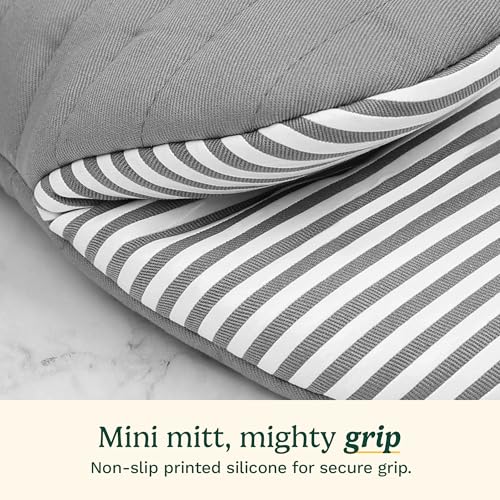 Cuisinart Mini Oven Mitts, 2-Pack 5.5"x8", Printed Silicone, 450F | Non-slip grip stripes, faux leather hang loop, cotton lining for comfort, ambidextrous for baking, cooking, and cast iron - color: Charcoal