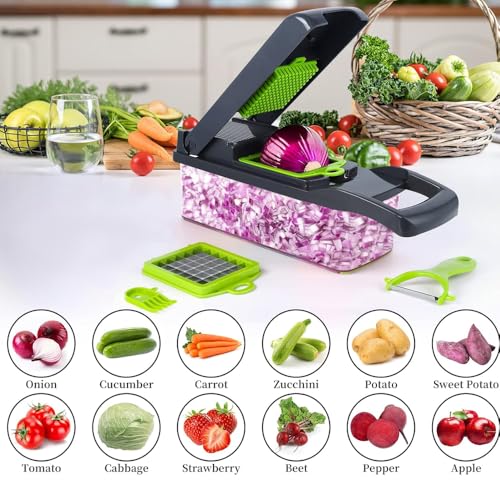 Multifunctional Pro-Series 14-in-1 Vegetable Chopper, Mandoline Slicer set, Veggie Chopper, Food Chopper with Container, Vegetable Cutter & Spiralizer for Onion Salad Home Essential Gadget & Kitchen