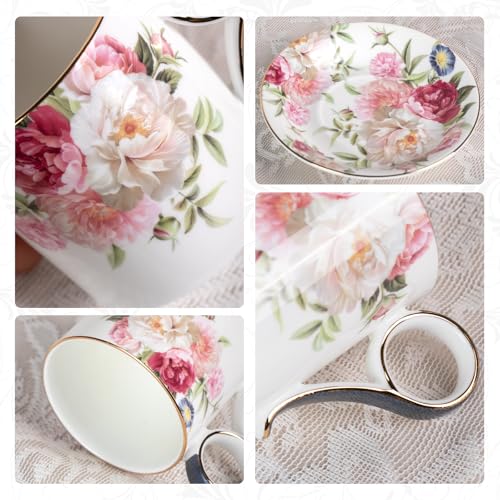 KAMMAK Tea Cups and Saucers Set of 2, Porcelain Coffee Cups, JBE014 | Stackable Espresso Mugs, Ceramic Demitasse for Coffee, Cappuccino, Latte, Americano, Tea - size: 8CZJBE014