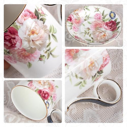 KAMMAK Tea Cups and Saucers Set of 2, Porcelain Coffee Cups, JBE014 | Stackable Espresso Mugs, Ceramic Demitasse for Coffee, Cappuccino, Latte, Americano, Tea - size: 8CZJBE014