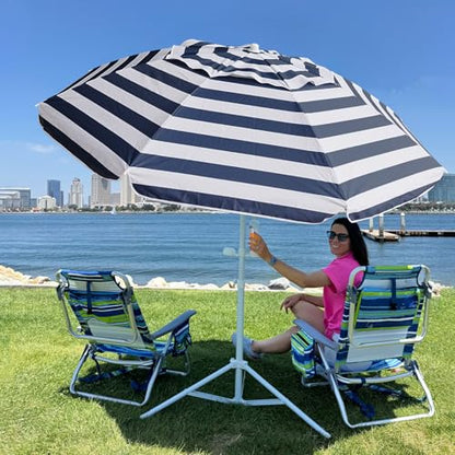 AMMSUN Shade Umbrella, Premium Portable Umbrella with Stand, 6.5ft Lightweight Free Standing Canopy for Sporting Games, Adjustable Instant Sun Protection and Easy to Carry, Stripe Blue - color: Stripe Blue