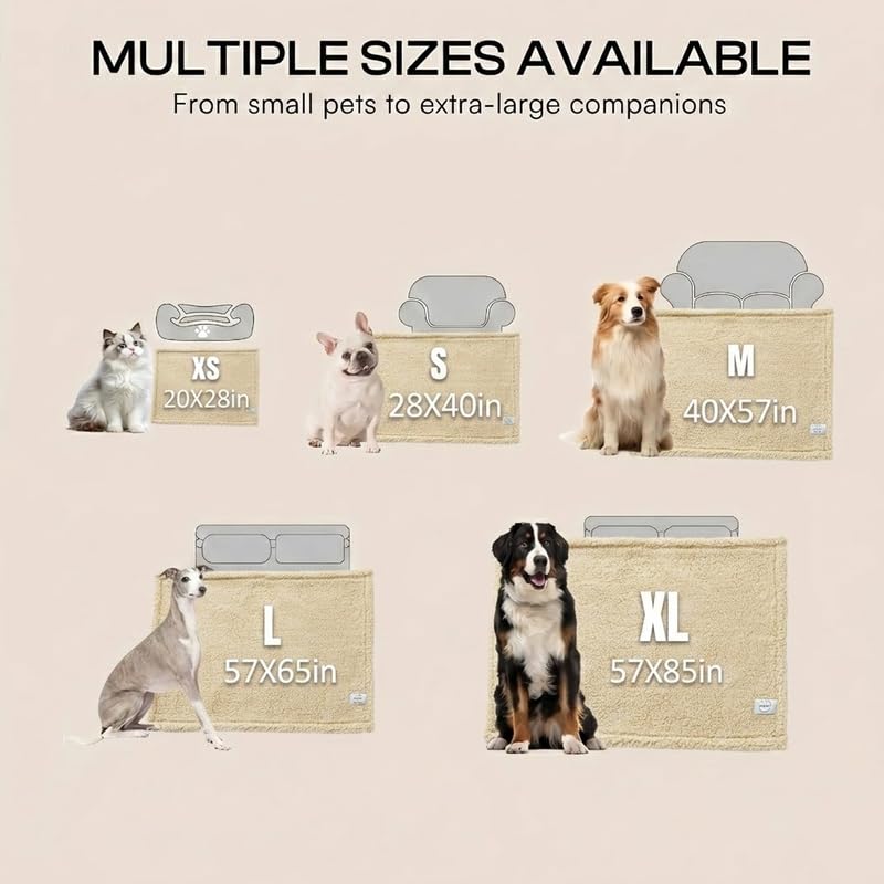 Waterproof Dog Blanket Reversible Pet Bed Cover Puppy Fluffy Cream Blankets Leakproof Sofa Couch Cover Cat Pet Blanket for Warm Washable-L - color: Cream, size: L-145*165cm(57*65in)
