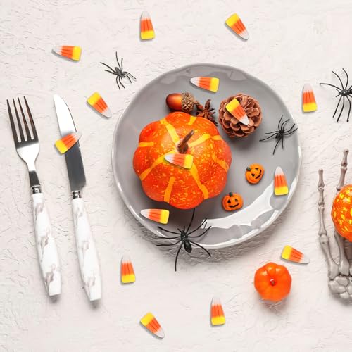 JUNEBRUSHS 50 Pcs Fake Candy Corn Resin Halloween Table Decorations | Artificial Fall Ornaments, Tiered Tray Vase Filler, Jewelry Making, Halloween Crafts - style: Candy Corn Style
