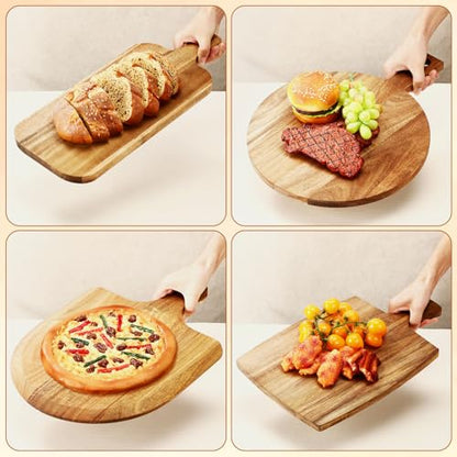 SiliFine Set of 4 Thick Acacia Wood Cutting Boards with Handles, Assorted Sizes Large Charcuterie Boards, Butcher Block Serving Tray for Cheese, Meat, Pizza, Vegetables, Bread (Medium) - style: Classic