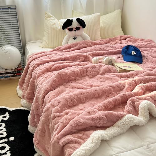 Pink Fleece Cloud Flower Blanket for Couch Sofa Bed, 60"x80" Flower Jacquard Decorative Throw Blankets, Soft Fuzzy Flannel Blanket Suitable for All Seasons - color: Flower Pink, size: 60"x80"