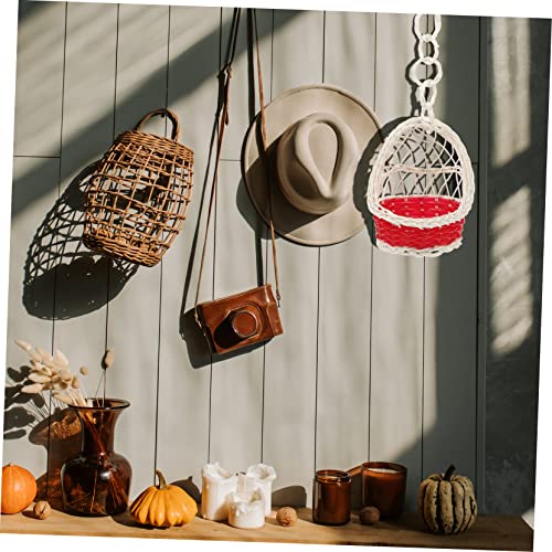 ORFOFE 5pcs Handwoven Rattan Hanging Baskets Nest Shape Decorative Storage Baskets Handles Stylish Wall Decor for Home and Office Organization