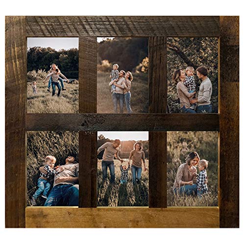 Rustic Wooden Collage Picture Frame, Wood Multi Photo Holder for Wall, Horizontal and Vertical Display, Reclaimed Barnwood, 6 Openings each 5x7 - size: 6 Openings