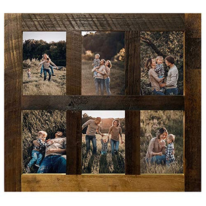 Rustic Wooden Collage Picture Frame, Wood Multi Photo Holder for Wall, Horizontal and Vertical Display, Reclaimed Barnwood, 6 Openings each 5x7 - size: 6 Openings